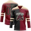 Custom Crimson Black-Cream Split Fashion Hockey Lace Neck Jersey