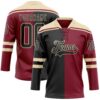 Custom Crimson Black-Cream Split Fashion Hockey Lace Neck Jersey