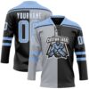 Custom Black Light Blue Gray-White Split Fashion Hockey Lace Neck Jersey