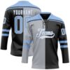 Custom Black Light Blue Gray-White Split Fashion Hockey Lace Neck Jersey