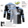 Custom Black Light Blue Gray-White Split Fashion Hockey Lace Neck Jersey