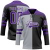 Custom Black Purple Gray-White Split Fashion Hockey Lace Neck Jersey
