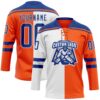 Custom Orange Royal-White Split Fashion Hockey Lace Neck Jersey