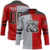 Custom Red Black Gray-White Split Fashion Hockey Lace Neck Jersey