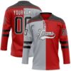 Custom Red Black Gray-White Split Fashion Hockey Lace Neck Jersey