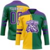 Custom Kelly Green Purple Yellow-White Split Fashion Hockey Lace Neck Jersey