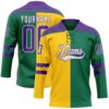 Custom Kelly Green Purple Yellow-White Split Fashion Hockey Lace Neck Jersey