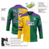 Custom Kelly Green Purple Yellow-White Split Fashion Hockey Lace Neck Jersey
