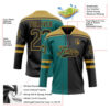 Custom Black Teal-Old Gold Split Fashion Hockey Lace Neck Jersey