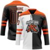 Custom Black Orange-White Split Fashion Hockey Lace Neck Jersey