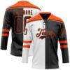 Custom Black Orange-White Split Fashion Hockey Lace Neck Jersey