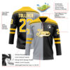 Custom Black Yellow Gray-White Split Fashion Hockey Lace Neck Jersey