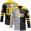 Custom Black Yellow Gray-White Split Fashion Hockey Lace Neck Jersey