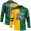 Custom Kelly Green Black Yellow-White Split Fashion Hockey Lace Neck Jersey