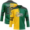 Custom Kelly Green Black Yellow-White Split Fashion Hockey Lace Neck Jersey