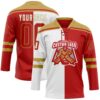 Custom Red Old Gold-White Split Fashion Hockey Lace Neck Jersey