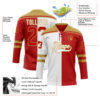 Custom Red Old Gold-White Split Fashion Hockey Lace Neck Jersey