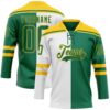 Custom Kelly Green Gold-White Split Fashion Hockey Lace Neck Jersey