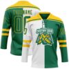 Custom Kelly Green Gold-White Split Fashion Hockey Lace Neck Jersey