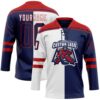 Custom Navy Red-White Split Fashion Hockey Lace Neck Jersey