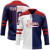 Custom Navy Red-White Split Fashion Hockey Lace Neck Jersey