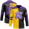 Custom Black Purple Yellow-White Split Fashion Hockey Lace Neck Jersey