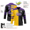 Custom Black Purple Yellow-White Split Fashion Hockey Lace Neck Jersey
