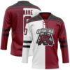 Custom Crimson Black-White Split Fashion Hockey Lace Neck Jersey