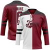 Custom Crimson Black-White Split Fashion Hockey Lace Neck Jersey