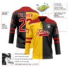 Custom Black Red Yellow-White Split Fashion Hockey Lace Neck Jersey