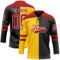 Custom Black Red Yellow-White Split Fashion Hockey Lace Neck Jersey
