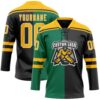 Custom Black Gold Kelly Green-White Split Fashion Hockey Lace Neck Jersey