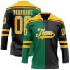 Custom Black Gold Kelly Green-White Split Fashion Hockey Lace Neck Jersey