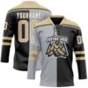 Custom Black Vegas Gold Gray-White Split Fashion Hockey Lace Neck Jersey
