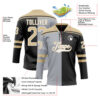 Custom Black Vegas Gold Gray-White Split Fashion Hockey Lace Neck Jersey