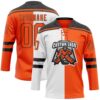 Custom Orange Black-White Split Fashion Hockey Lace Neck Jersey