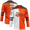 Custom Orange Black-White Split Fashion Hockey Lace Neck Jersey