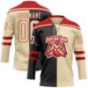 Custom Cream Black-Red Split Fashion Hockey Lace Neck Jersey