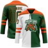 Custom Green Orange-White Split Fashion Hockey Lace Neck Jersey