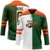 Custom Green Orange-White Split Fashion Hockey Lace Neck Jersey