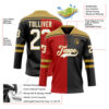 Custom Black White Red-Old Gold Split Fashion Hockey Lace Neck Jersey
