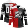 Custom Black White Red-Gray Split Fashion Hockey Lace Neck Jersey
