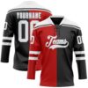 Custom Black White Red-Gray Split Fashion Hockey Lace Neck Jersey