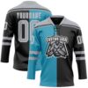 Custom Black Gray Panther Blue-White Split Fashion Hockey Lace Neck Jersey