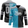 Custom Black Gray Panther Blue-White Split Fashion Hockey Lace Neck Jersey