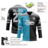 Custom Black Gray Panther Blue-White Split Fashion Hockey Lace Neck Jersey