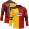 Custom Red Black Yellow-White Split Fashion Hockey Lace Neck Jersey