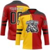 Custom Red Black Yellow-White Split Fashion Hockey Lace Neck Jersey
