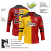 Custom Red Black Yellow-White Split Fashion Hockey Lace Neck Jersey