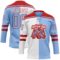 Custom Light Blue Red-White Split Fashion Hockey Lace Neck Jersey